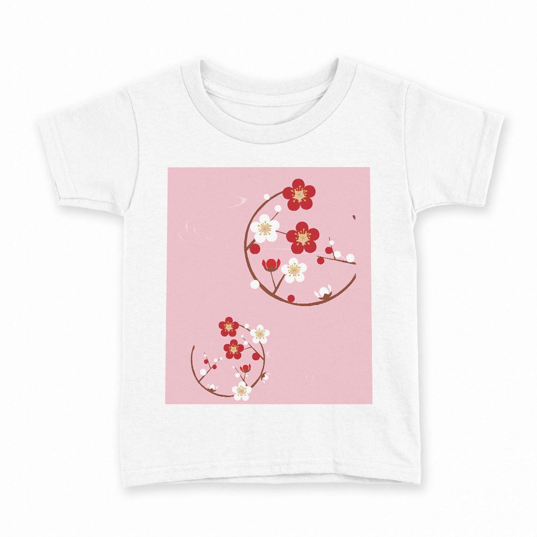 tシャツ キッズ 半袖 白地 デザイン 90 Tシャツ ティーシャツ T shirt 015297 花　梅　桜　ピンク