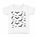 tシャツ キッズ 半袖 白地 デザイン 110 サイズ Tシャツ ティーシャツ T shirt 015367 コウモリ ハロウィン モノクロ(4)