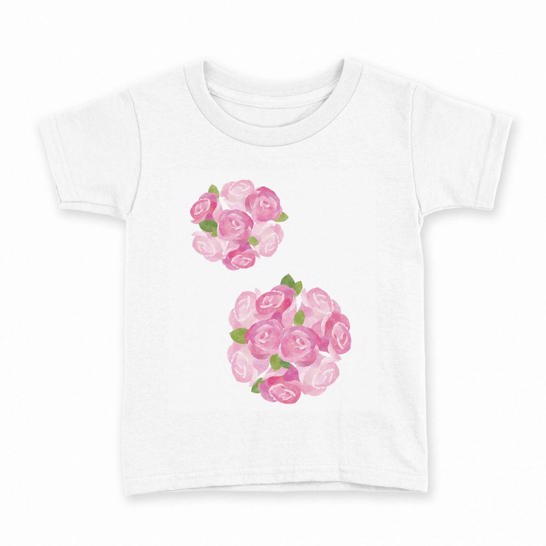 Rakuten - tシャツ キッズ 半袖 白地 デザイン 100 サイズ Tシャツ ティーシャツ T shirt 015399 バラ　花　ピンク