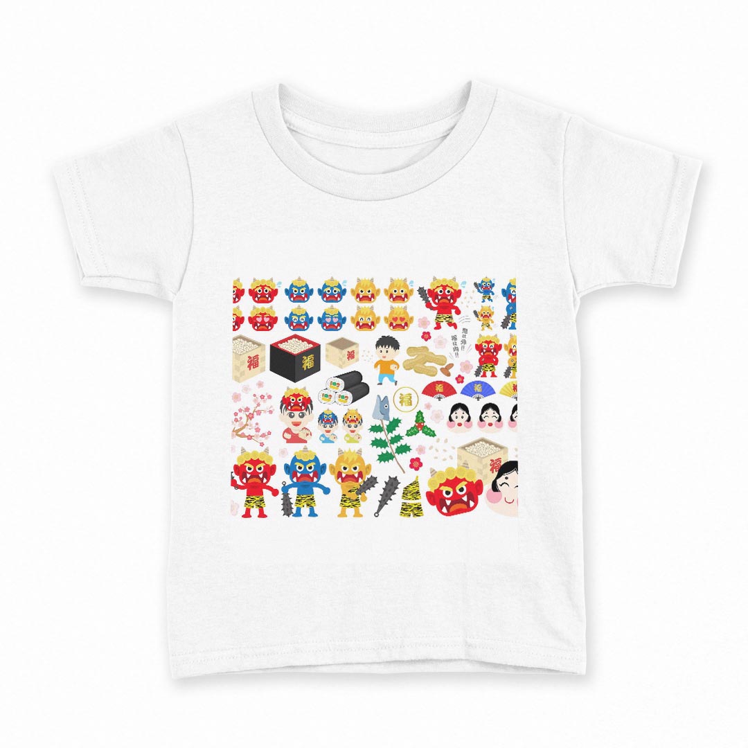 tシャツ キッズ 半袖 白地 デザイン 140 サイズ Tシャツ ティーシャツ T shirt 015443 節分　鬼　梅　..