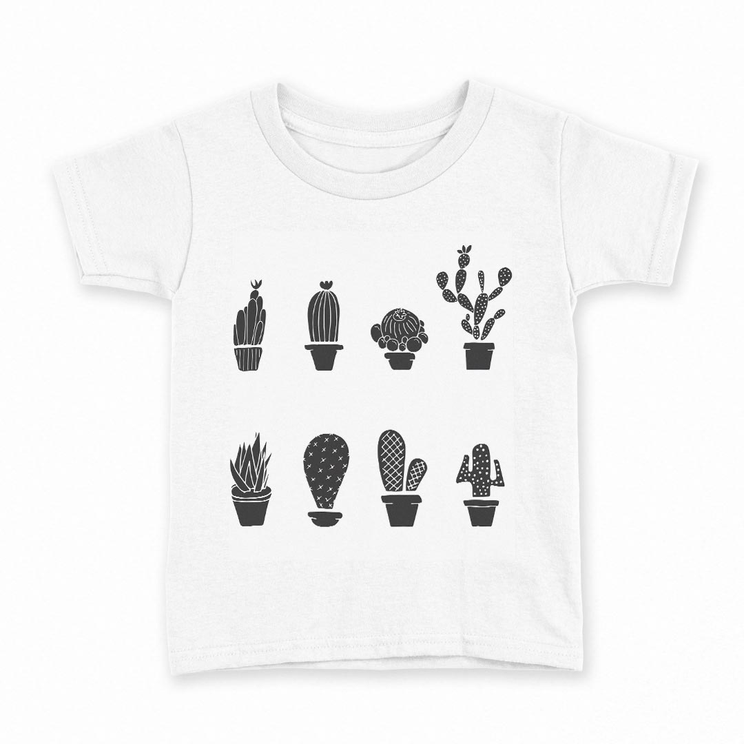 tシャツ キッズ 半袖 白地 デザイン 90 Tシャツ ティーシャツ T shirt 015702 木　植物　モノクロ　サボテン
