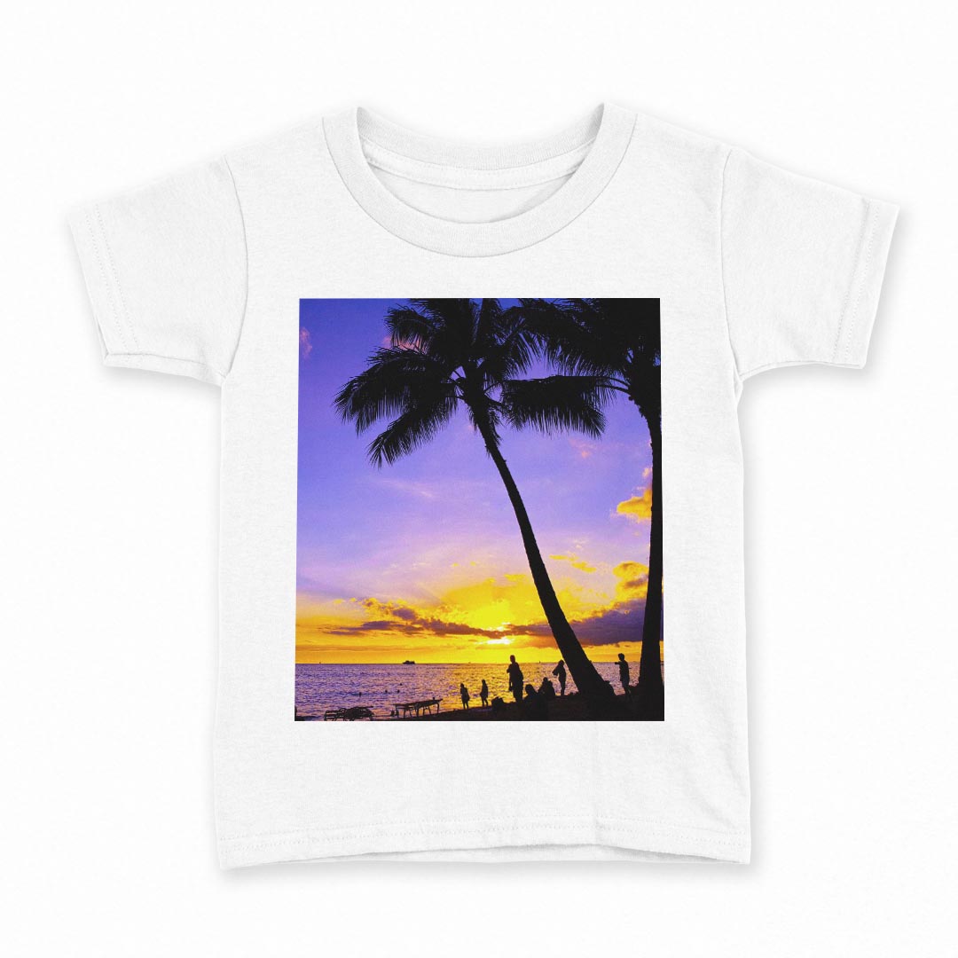tシャツ キッズ 半袖 白地 デザイン 110 サイズ Tシャツ ティーシャツ T shirt 015718 風景　ヤシの木..