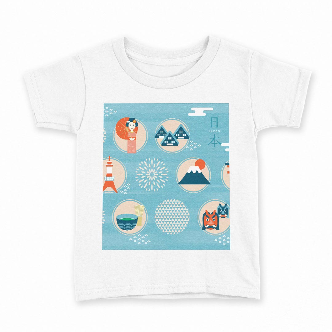 tシャツ キッズ 半袖 白地 デザイン 90 Tシャツ ティーシャツ T shirt 015757 日本　富士山　お茶　伝統