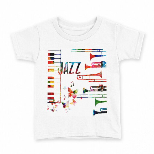 tシャツ キッズ 半袖 白地 デザイン 150 サイズ Tシャツ ティーシャツ T shirt 015806 JAZZ トランペット カラフル ピアノ tシャツ キッズ 半袖 白地 デザイン 150 サイズ Tシャツ ティーシャツ T shirt 015806 JAZZ トランペット カラフル ピアノ