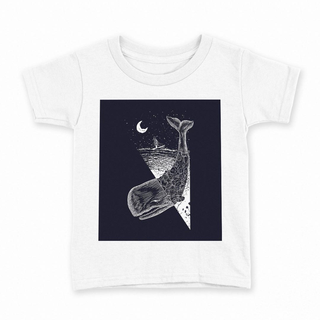 tシャツ キッズ 半袖 白地 デザイン 90 Tシャツ ティーシャツ T shirt 015885 くじら 夜 月