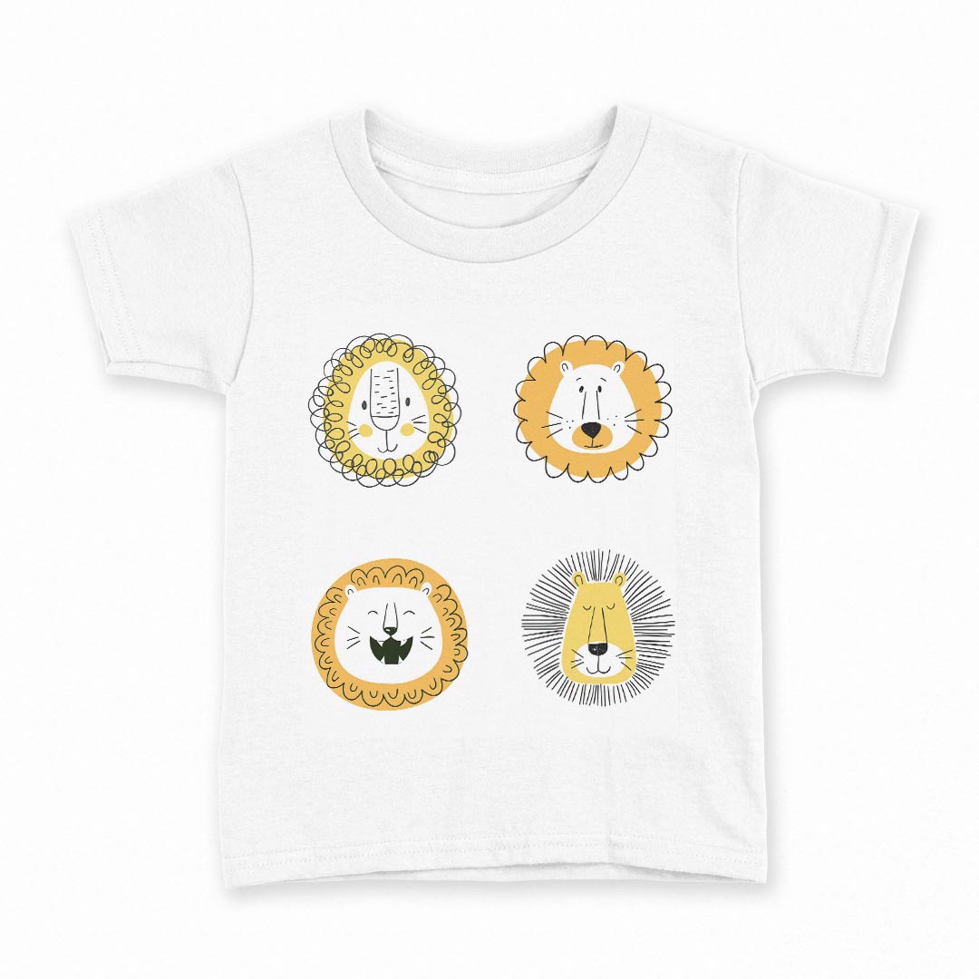 tシャツ キッズ 半袖 白地 デザイン 100 サイズ Tシャツ ティーシャツ T shirt 015906 ライオン　黄色..