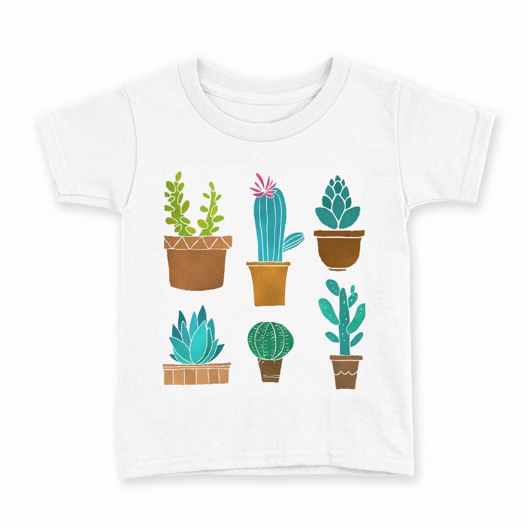 tシャツ キッズ 半袖 白地 デザイン 90 Tシャツ ティーシャツ T shirt 015939 サボテン　多肉植物　庭