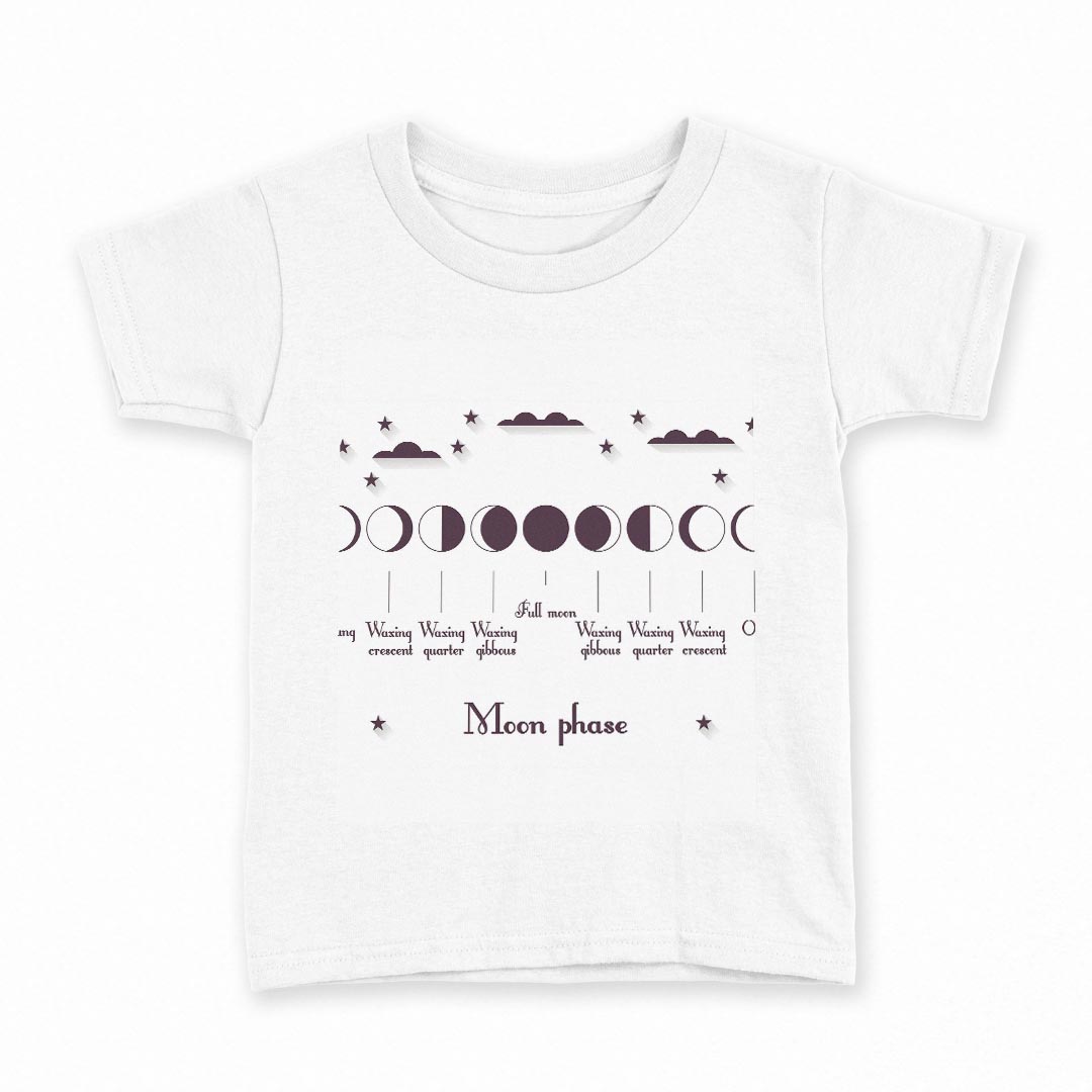 楽天kabeコレtシャツ キッズ 半袖 白地 デザイン 150 サイズ Tシャツ ティーシャツ T shirt 016025 月の満ち欠け　宇宙　月