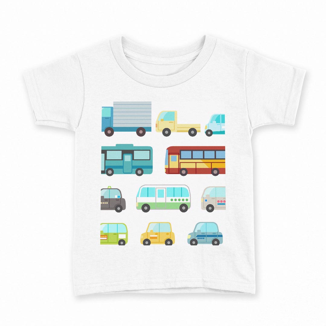 tシャツ キッズ 半袖 白地 デザイン 160 サイズ Tシャツ ティーシャツ T shirt 016191 バス　トラック　乗り物　車