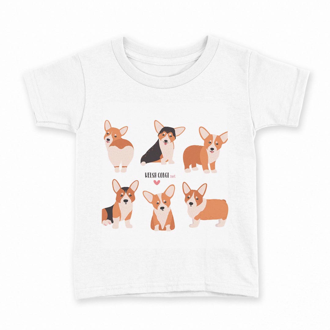 tシャツ キッズ 半袖 白地 デザイン 130 サイズ Tシャツ ティーシャツ T shirt 016231 犬 コーギー