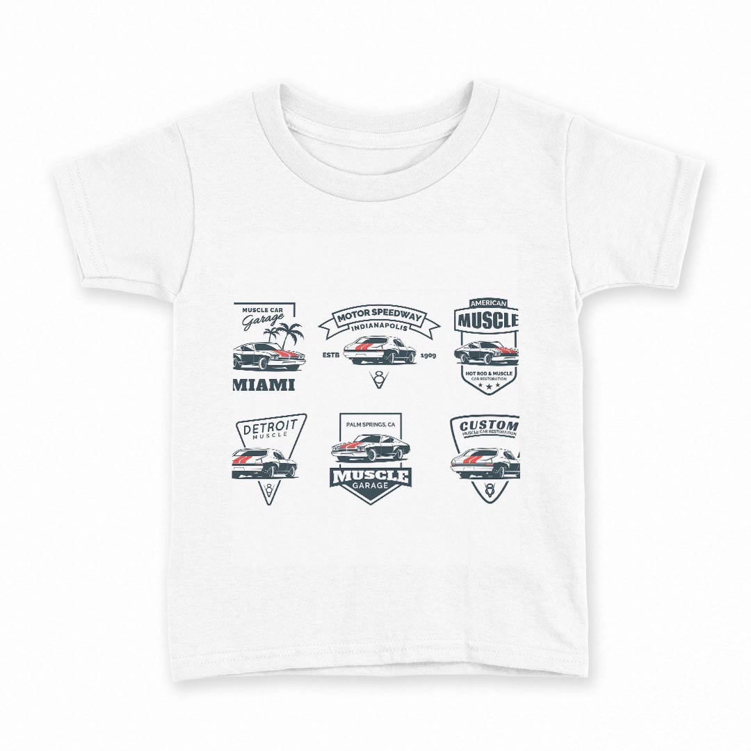 tシャツ キッズ 半袖 白地 デザイン 140 サイズ Tシャツ ティーシャツ T shirt 016252 アメリカン　車　英語