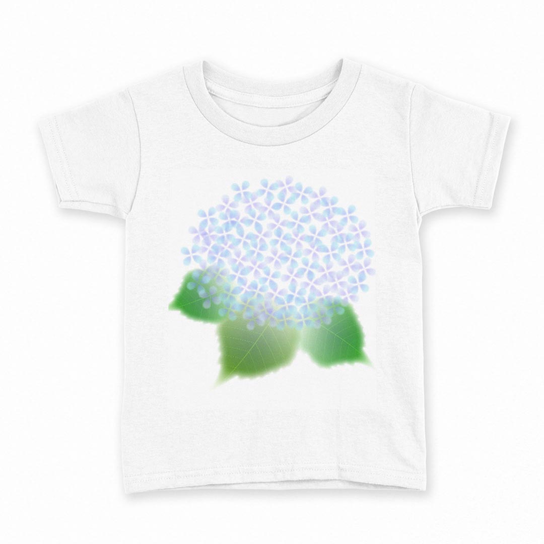 tシャツ キッズ 半袖 白地 デザイン 110 サイズ Tシャツ ティーシャツ T shirt 016334 あじさい　梅雨　花