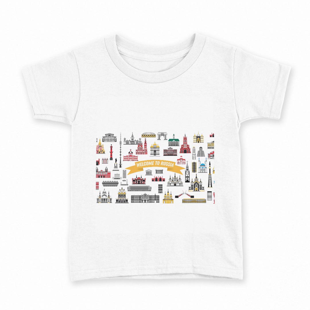 tシャツ キッズ 半袖 白地 デザイン 100 サイズ Tシャツ ティーシャツ T shirt 016404 建物　ロシア　..