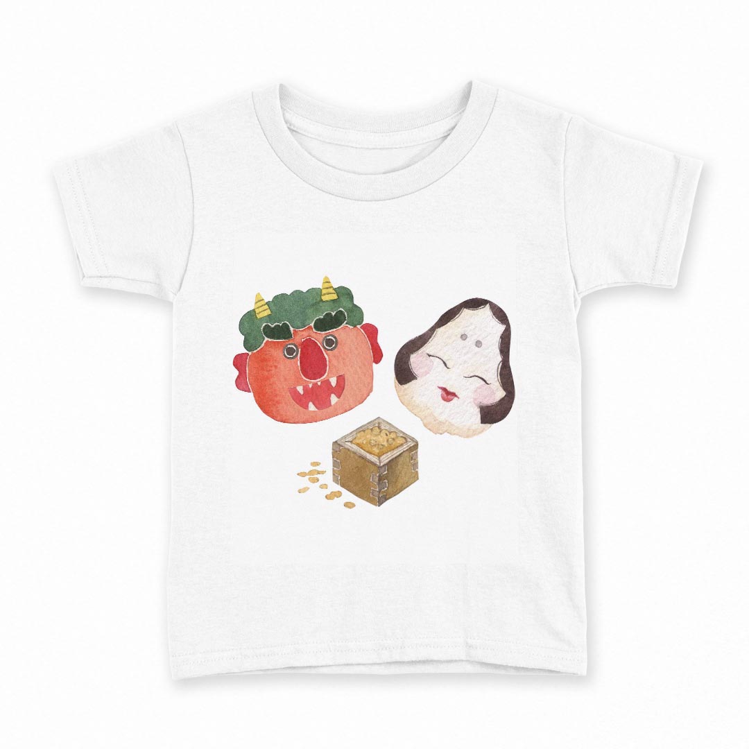 tシャツ キッズ 半袖 白地 デザイン 130 サイズ Tシャツ ティーシャツ T shirt 016454 節分 鬼 おたふく 豆