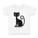 tシャツ キッズ 半袖 白地 デザイン 130 サイズ Tシャツ ティーシャツ T shirt 017457 猫 黒 かわいい(4)