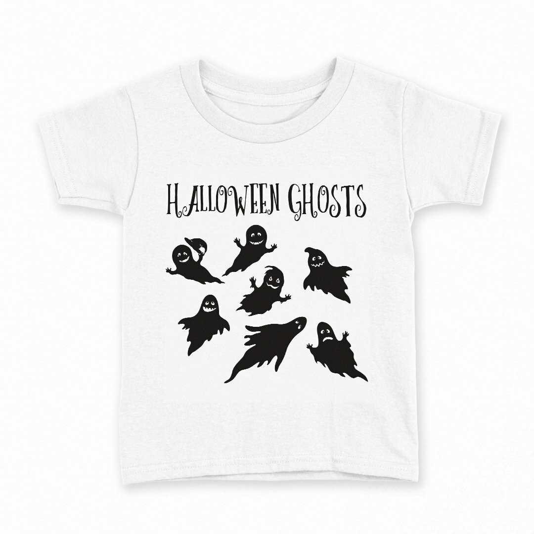 tシャツ キッズ 半袖 白地 デザイン 130 サイズ Tシャツ ティーシャツ T shirt 017459 おばけ 黒 モノトーン