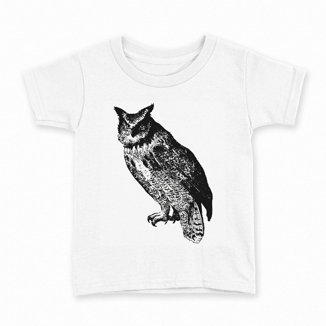 tシャツ キッズ 半袖 白地 デザイン 160 サイズ Tシャツ ティーシャツ T shirt 017483 リアル フクロウ 鳥