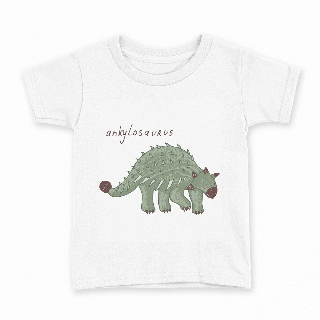 tシャツ キッズ 半袖 白地 デザイン 140 サイズ Tシャツ ティーシャツ T shirt 017564 ダイナソー 恐竜 Dinosaur アンキロサウルス