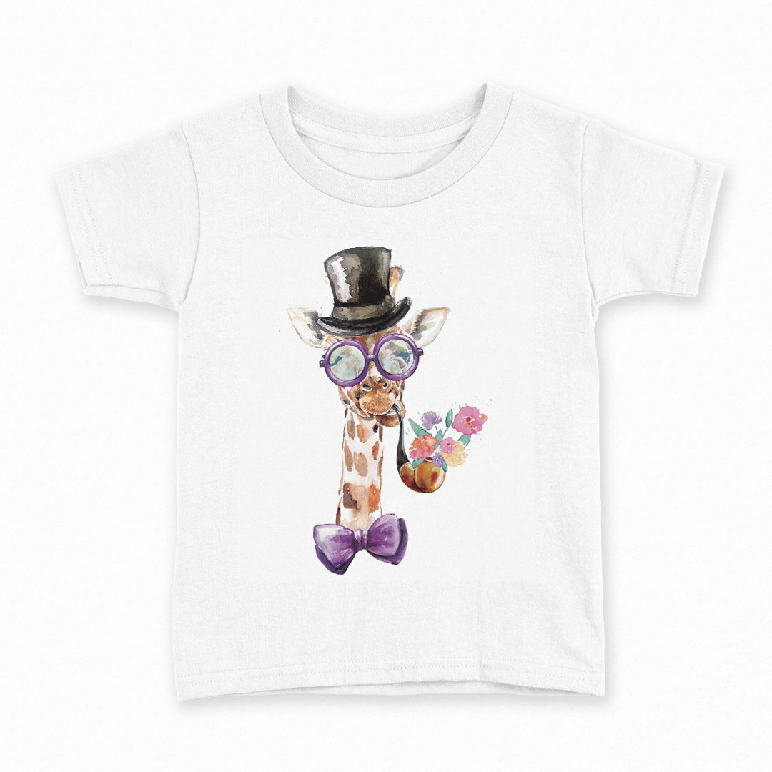 tシャツ キッズ 半袖 白地 デザイン 120 サイズ Tシャツ ティーシャツ T shirt 017751 麒麟　きりん　Giraffe　動物