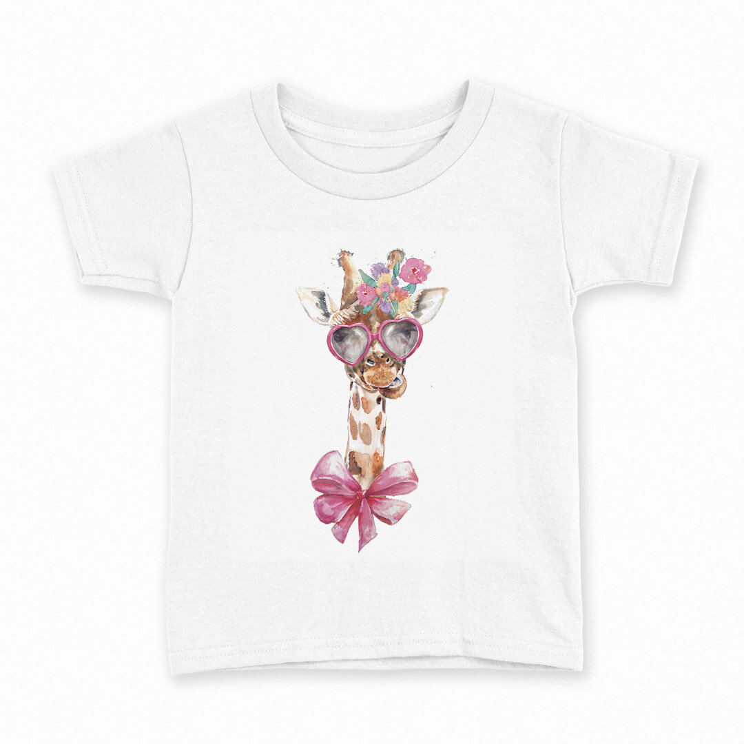 tシャツ キッズ 半袖 白地 デザイン 140 サイズ Tシャツ ティーシャツ T shirt 017752 麒麟　きりん　Giraffe　動物