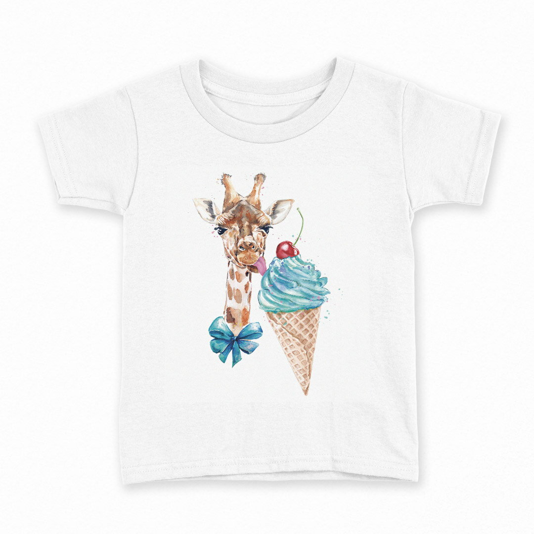 tシャツ キッズ 半袖 白地 デザイン 110 サイズ Tシャツ ティーシャツ T shirt 017755 麒麟 きりん Giraffe 動物