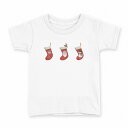 tシャツ キッズ 半袖 白地 デザイン 140 サイズ Tシャツ ティーシャツ T shirt 017821 クリスマス 靴下 サンタ 雪だるま
