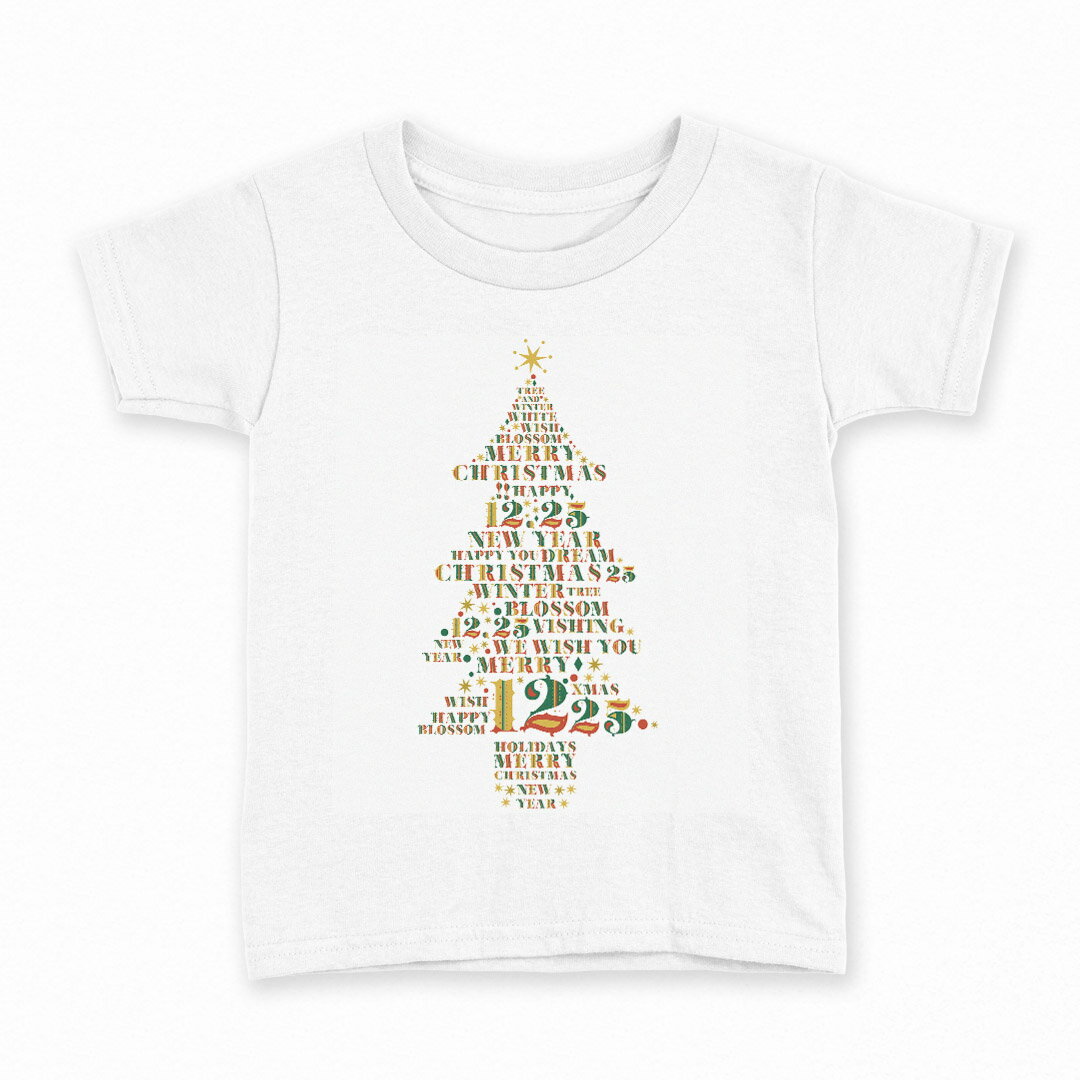 tシャツ キッズ 半袖 白地 デザイン 90 Tシャツ ティーシャツ T shirt 017831 クリスマス　文字ツリー　英字