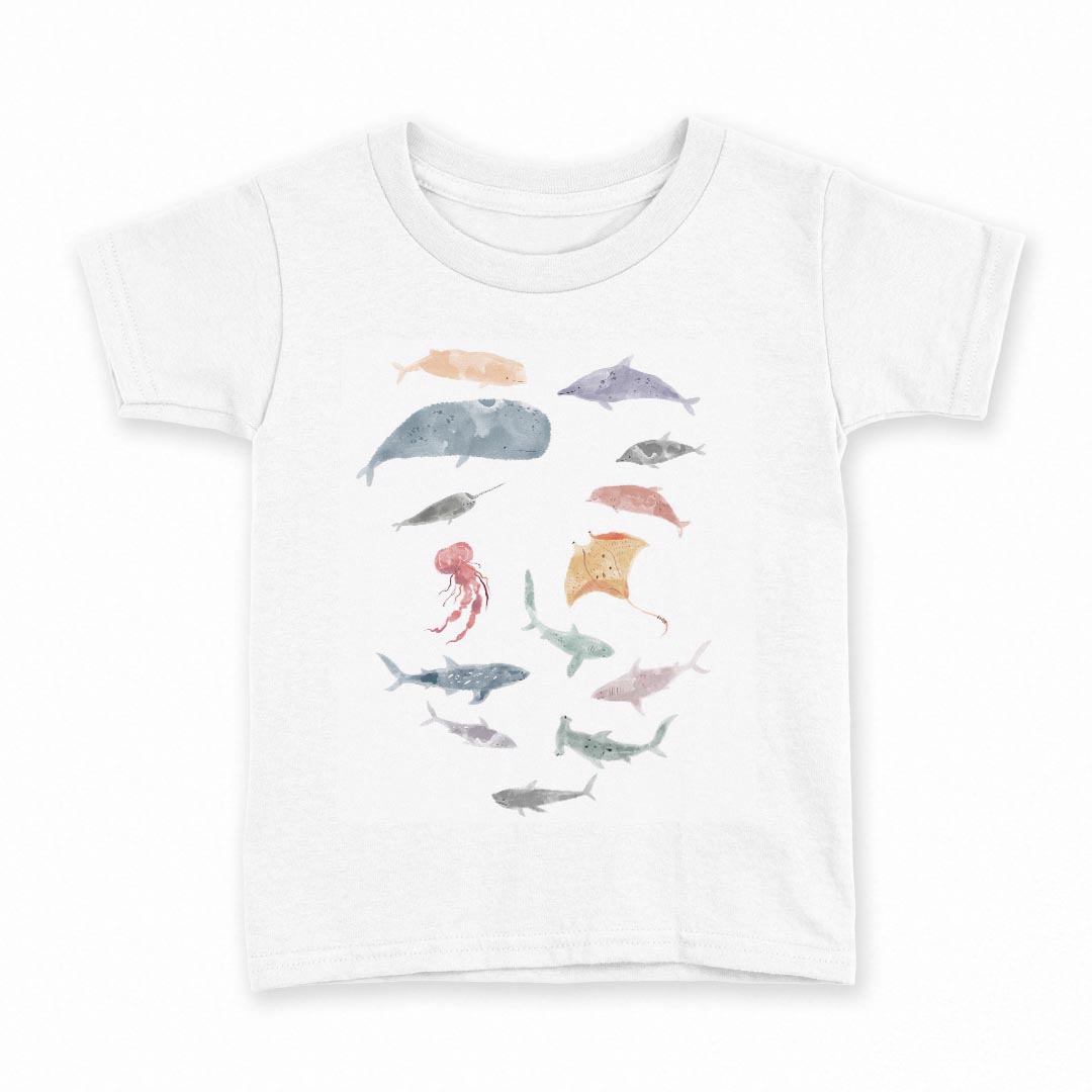 tシャツ キッズ 半袖 白地 デザイン 140 サイズ Tシャツ ティーシャツ T shirt 019916 海の生物 かわいい