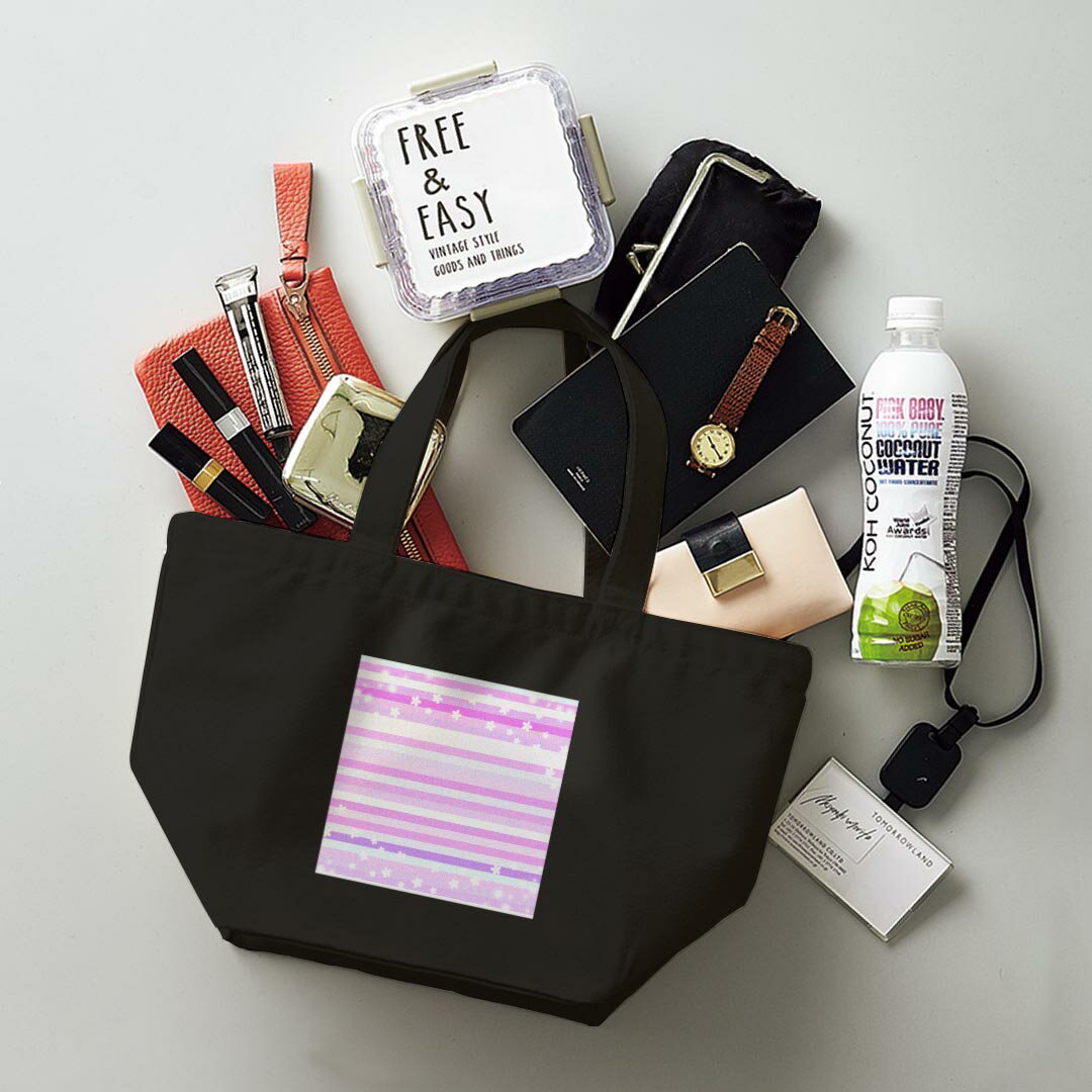 デザインランチバッグ キャンバス デイパック バッグ レディースバッグ トートバッグ ナチュラル 黒 black 004870 ボーダー　ピンク 3