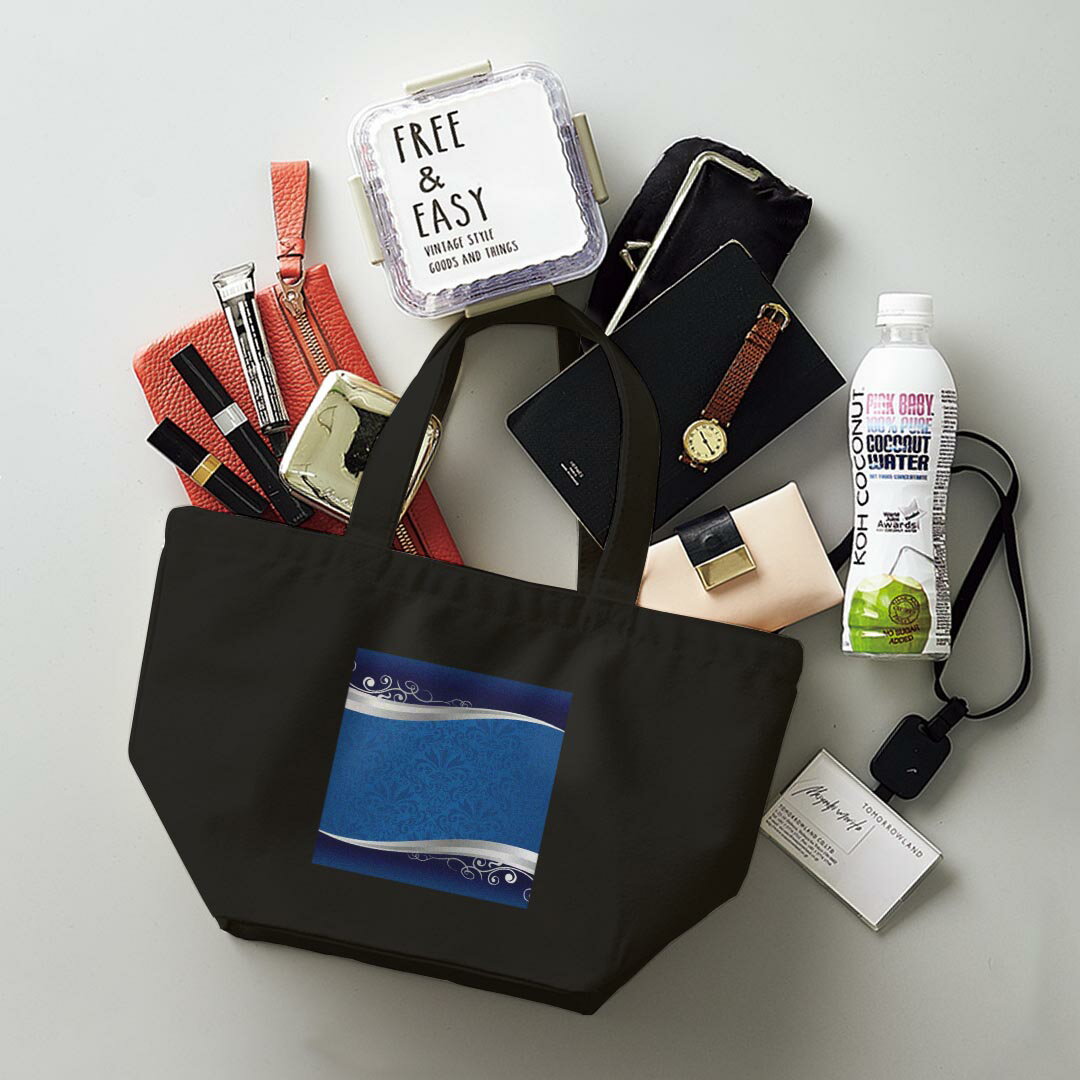 デザインランチバッグ キャンバス デイパック バッグ レディースバッグ トートバッグ ナチュラル 黒 black 007862 青　ブルー　模様