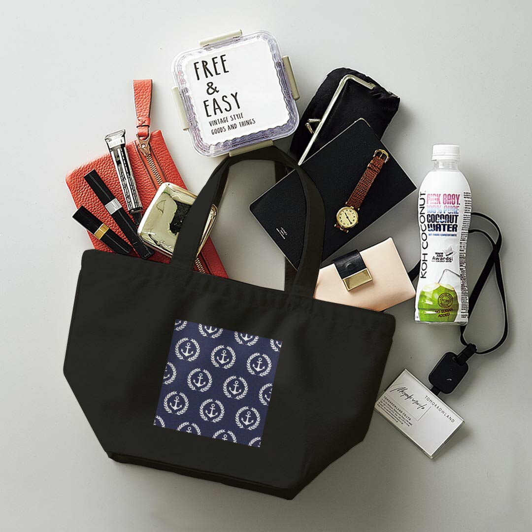 デザインランチバッグ キャンバス デイパック バッグ レディースバッグ トートバッグ ナチュラル 黒 black 011959 いかり　マリン　夏