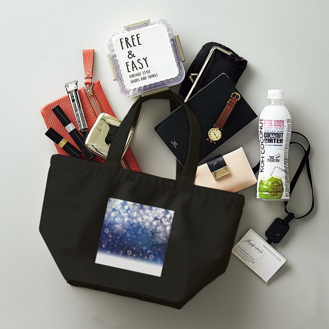 デザインランチバッグ キャンバス デイパック バッグ レディースバッグ トートバッグ ナチュラル 黒 black 012825 空　夜空　雪