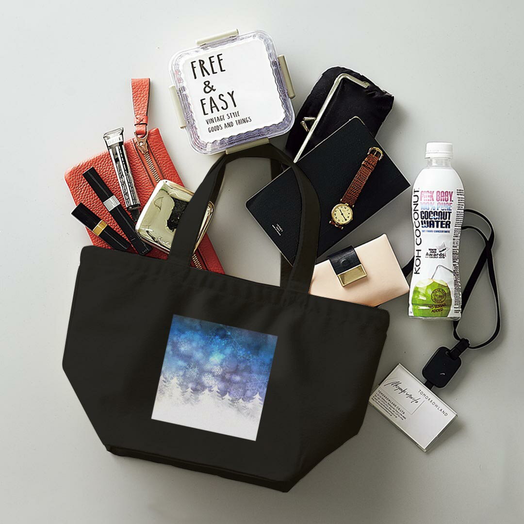 デザインランチバッグ キャンバス デイパック バッグ レディースバッグ トートバッグ ナチュラル 黒 black 012836 ツリー　木　雪