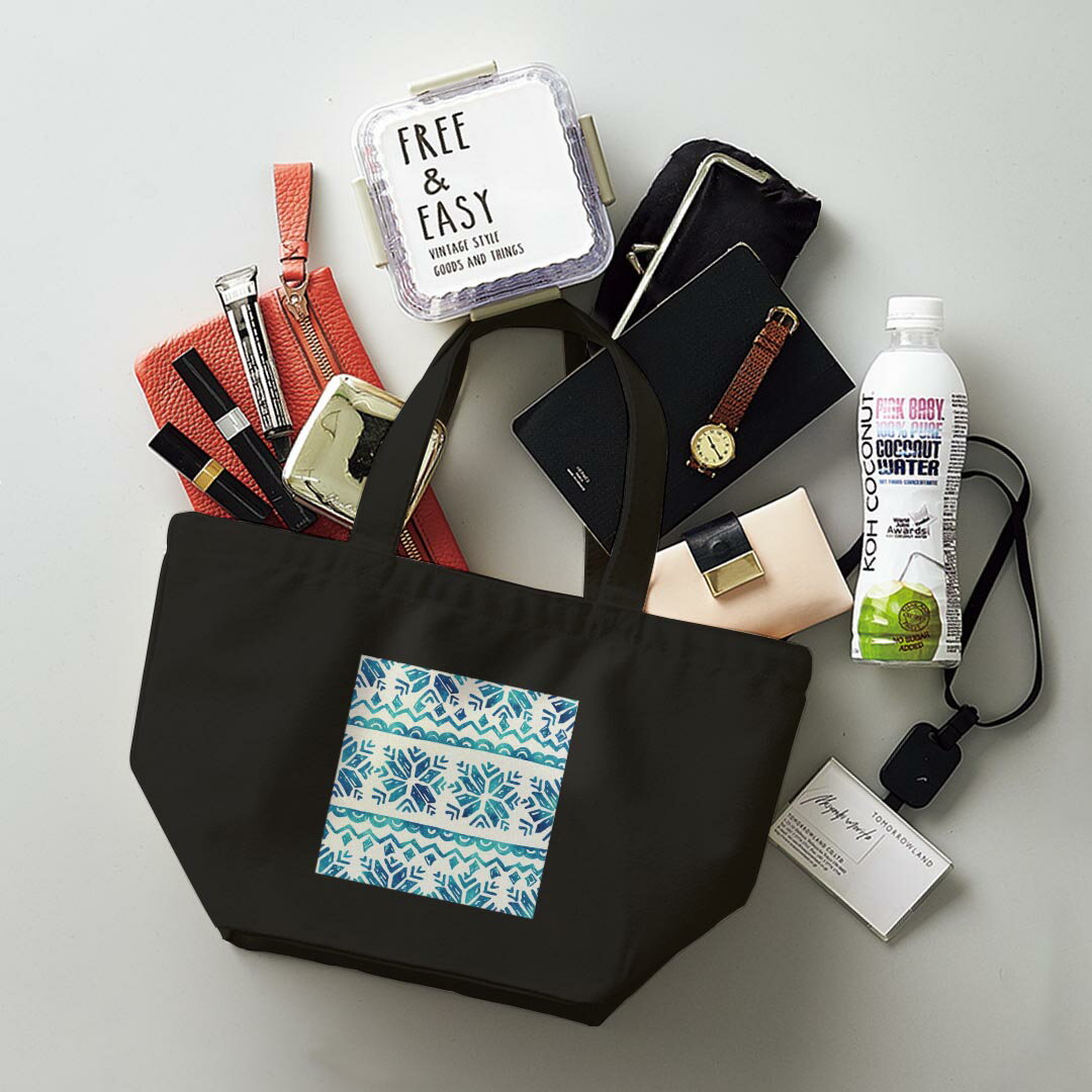 デザインランチバッグ キャンバス デイパック バッグ レディースバッグ トートバッグ ナチュラル 黒 black 014012 雪　結晶 3