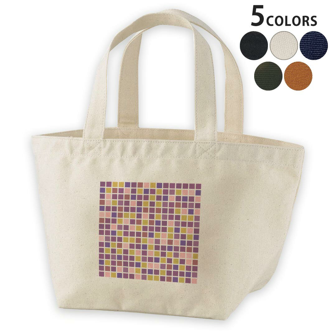 デザインランチバッグ キャンバス デイパック バッグ レディースバッグ トートバッグ ナチュラル 黒 black 000109 タイル　四角