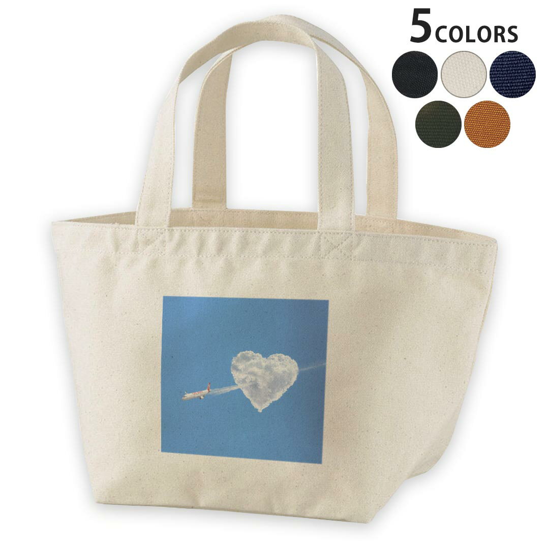 デザインランチバッグ キャンバス デイパック バッグ レディースバッグ トートバッグ ナチュラル 黒 black 000904 ハート　空　飛行機