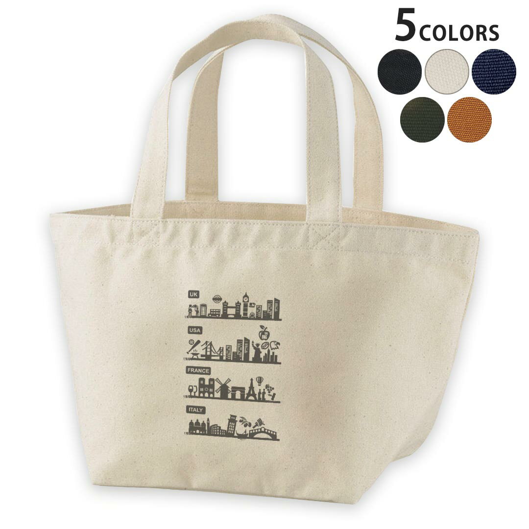 デザインランチバッグ キャンバス デイパック バッグ レディースバッグ トートバッグ ナチュラル 黒 black 000982 外国　街