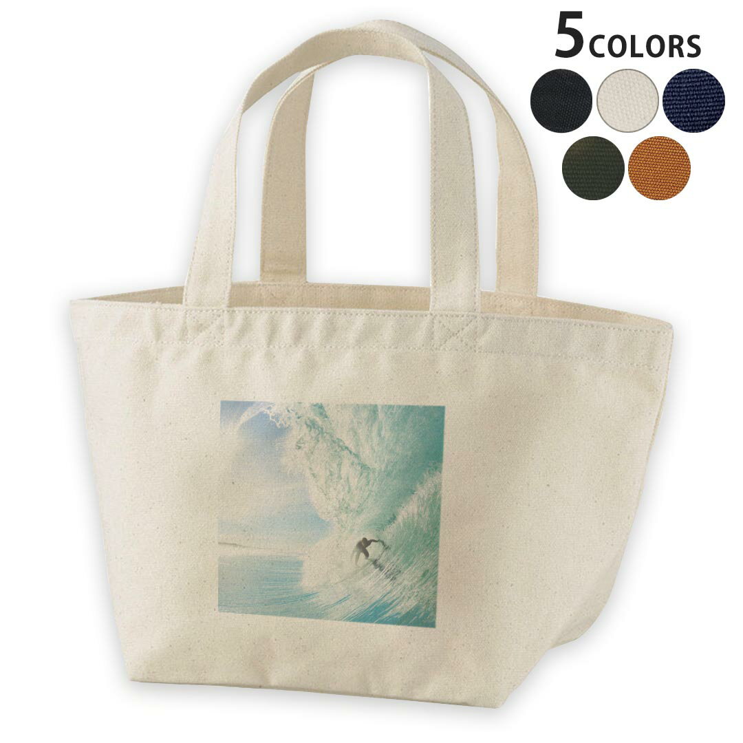 デザインランチバッグ キャンバス デイパック バッグ レディースバッグ トートバッグ ナチュラル 黒 black 001164 波　サーフィン