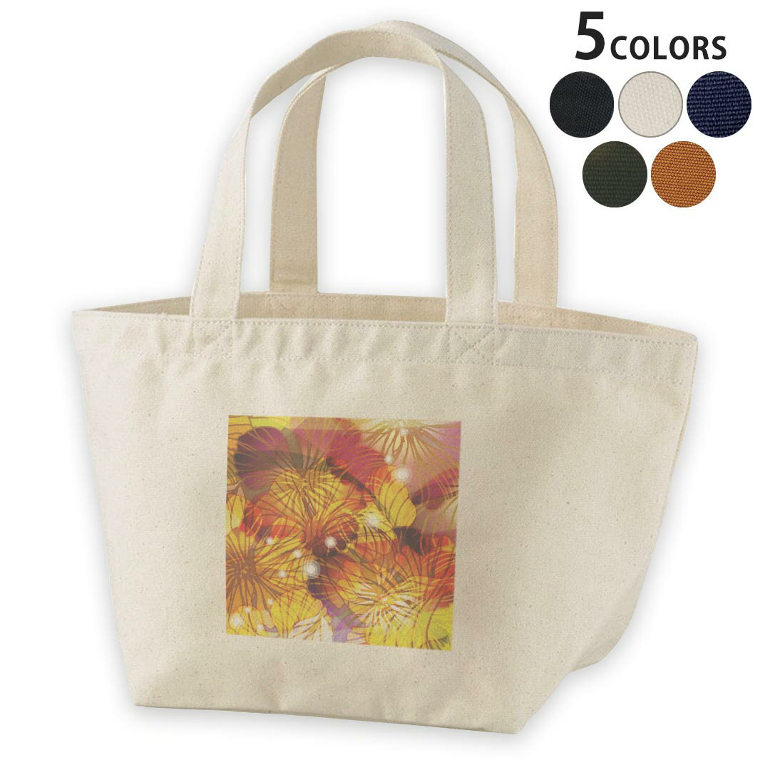 デザインランチバッグ キャンバス デイパック バッグ レディースバッグ トートバッグ ナチュラル 黒 black 001946 花　フラワー　カラフル