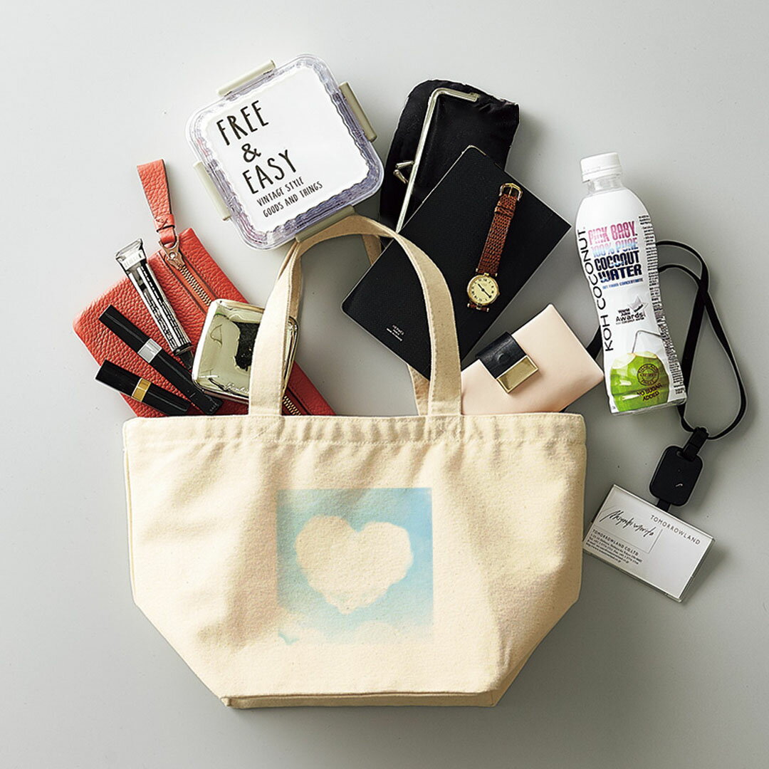 デザインランチバッグ キャンバス デイパック バッグ レディースバッグ トートバッグ ナチュラル 黒 black 001442 ハート　雲