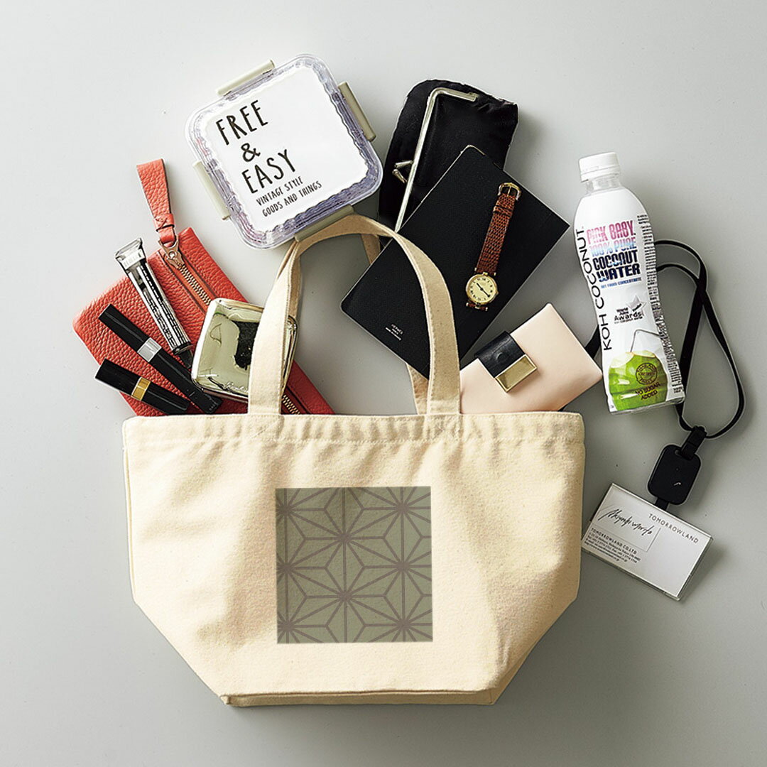 デザインランチバッグ キャンバス デイパック バッグ レディースバッグ トートバッグ ナチュラル 黒 black 004106 模様　緑