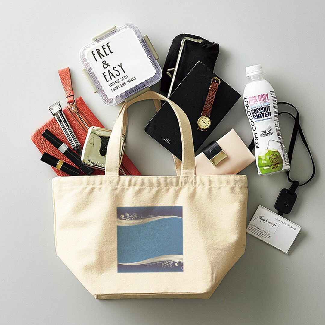 デザインランチバッグ キャンバス デイパック バッグ レディースバッグ トートバッグ ナチュラル 黒 black 007862 青　ブルー　模様