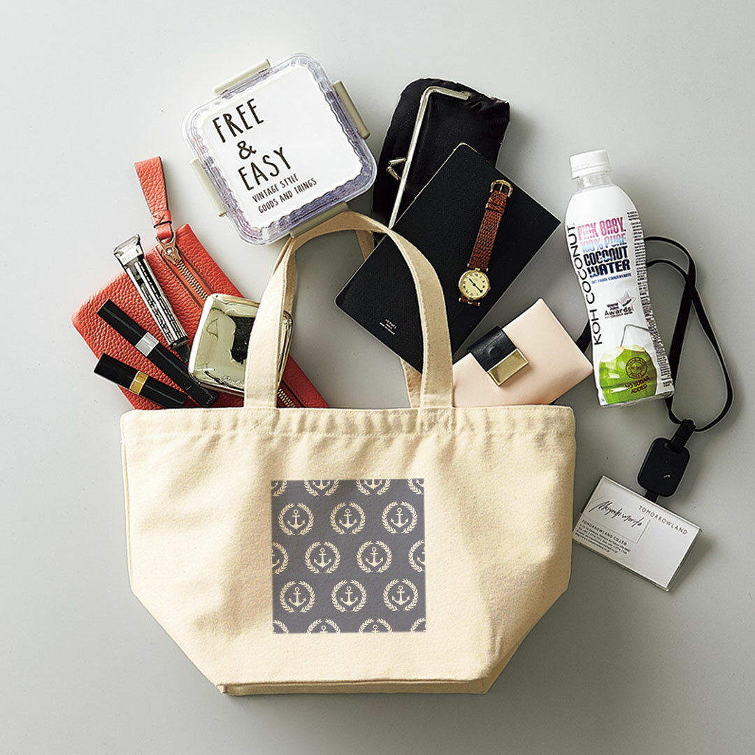 デザインランチバッグ キャンバス デイパック バッグ レディースバッグ トートバッグ ナチュラル 黒 black 011959 いかり　マリン　夏