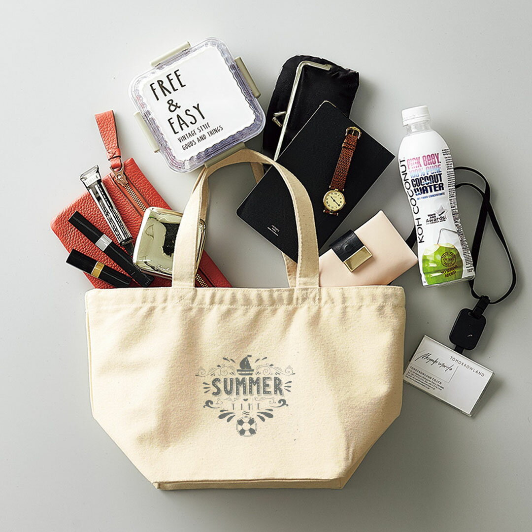 デザインランチバッグ キャンバス デイパック バッグ レディースバッグ トートバッグ ナチュラル 黒 black 012266 英語　ロゴ　夏