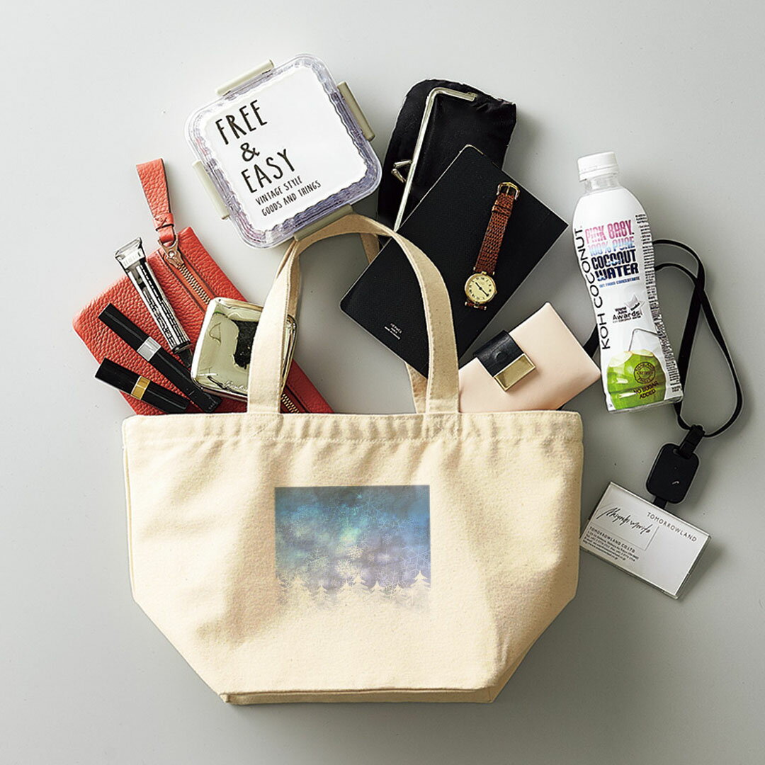 デザインランチバッグ キャンバス デイパック バッグ レディースバッグ トートバッグ ナチュラル 黒 black 012836 ツリー　木　雪