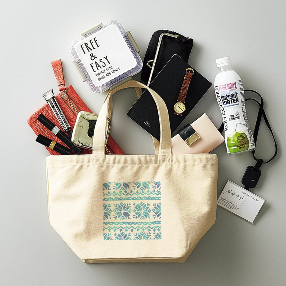 デザインランチバッグ キャンバス デイパック バッグ レディースバッグ トートバッグ ナチュラル 黒 black 014012 雪　結晶 2