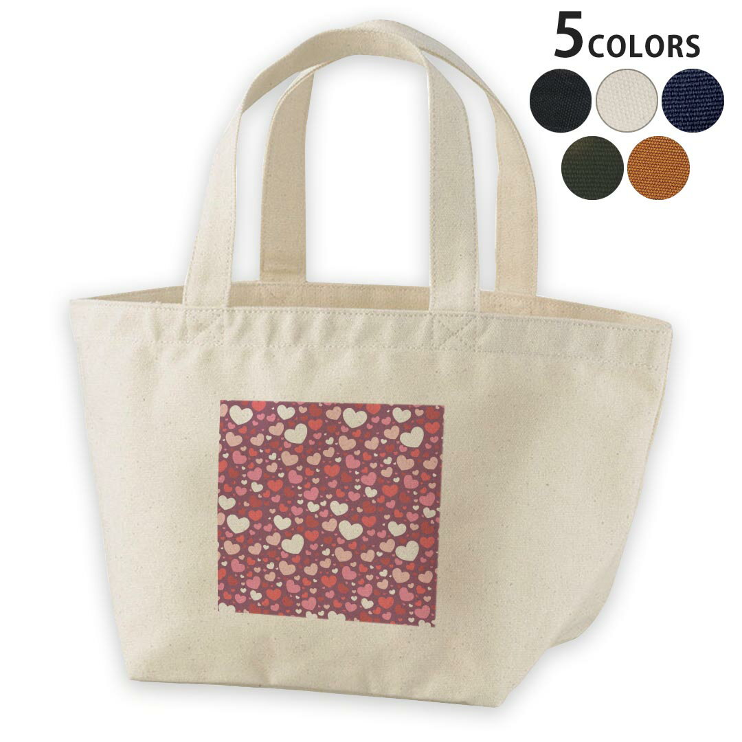 デザインランチバッグ キャンバス デイパック バッグ レディースバッグ トートバッグ ナチュラル 黒 black 003416 ハート　模様　ピンク