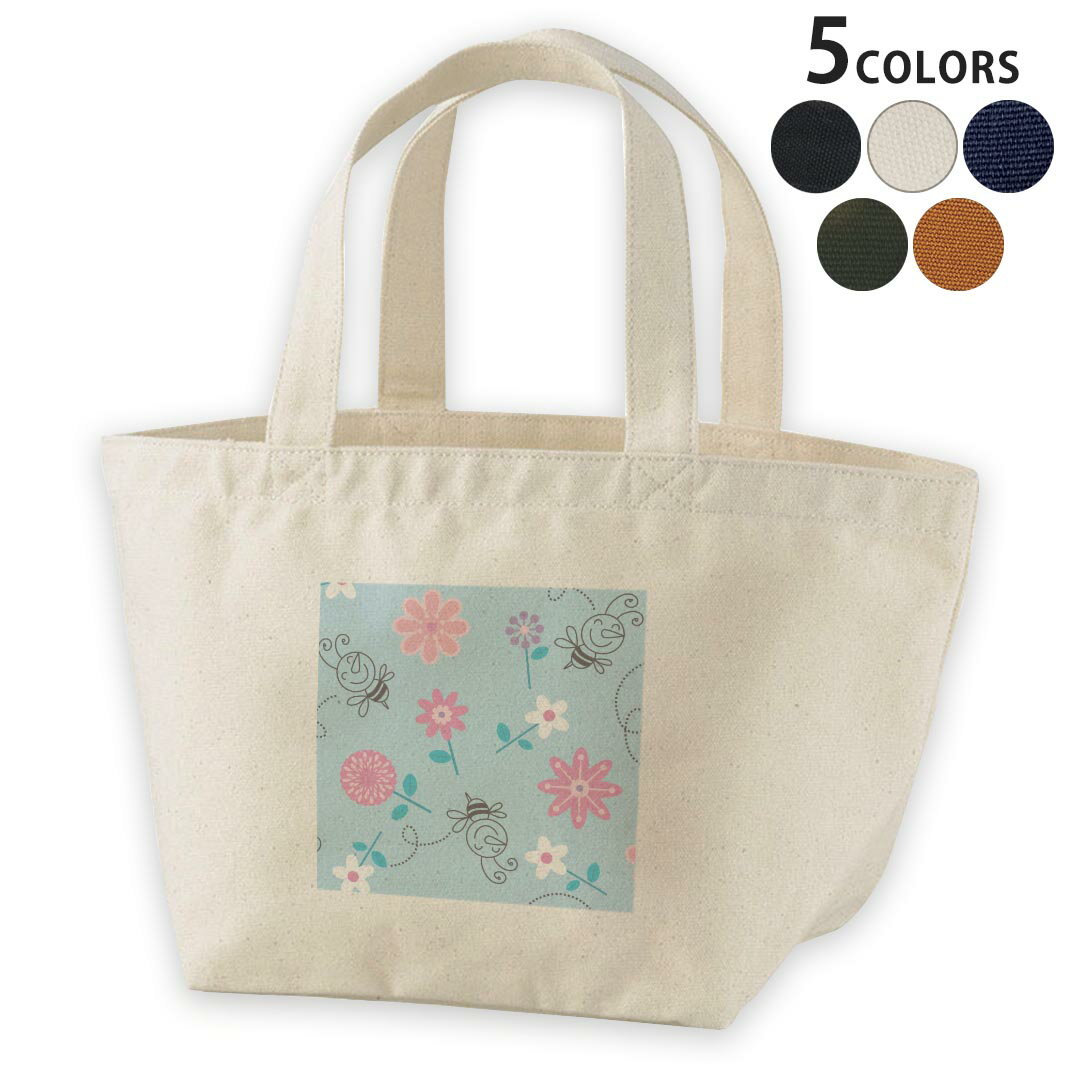 デザインランチバッグ キャンバス デイパック バッグ レディースバッグ トートバッグ ナチュラル 黒 black 003797 花　キャラクター　青