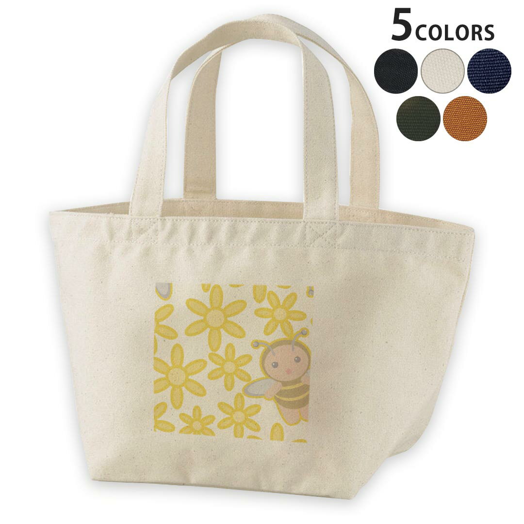 デザインランチバッグ キャンバス デイパック バッグ レディースバッグ トートバッグ ナチュラル 黒 black 004157 花　キャラクター　..