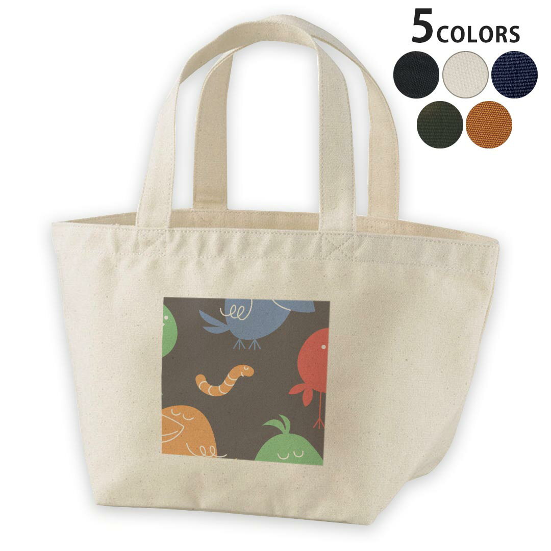 デザインランチバッグ キャンバス デイパック バッグ レディースバッグ トートバッグ ナチュラル 黒 black 004270 鳥　模様　カラフル